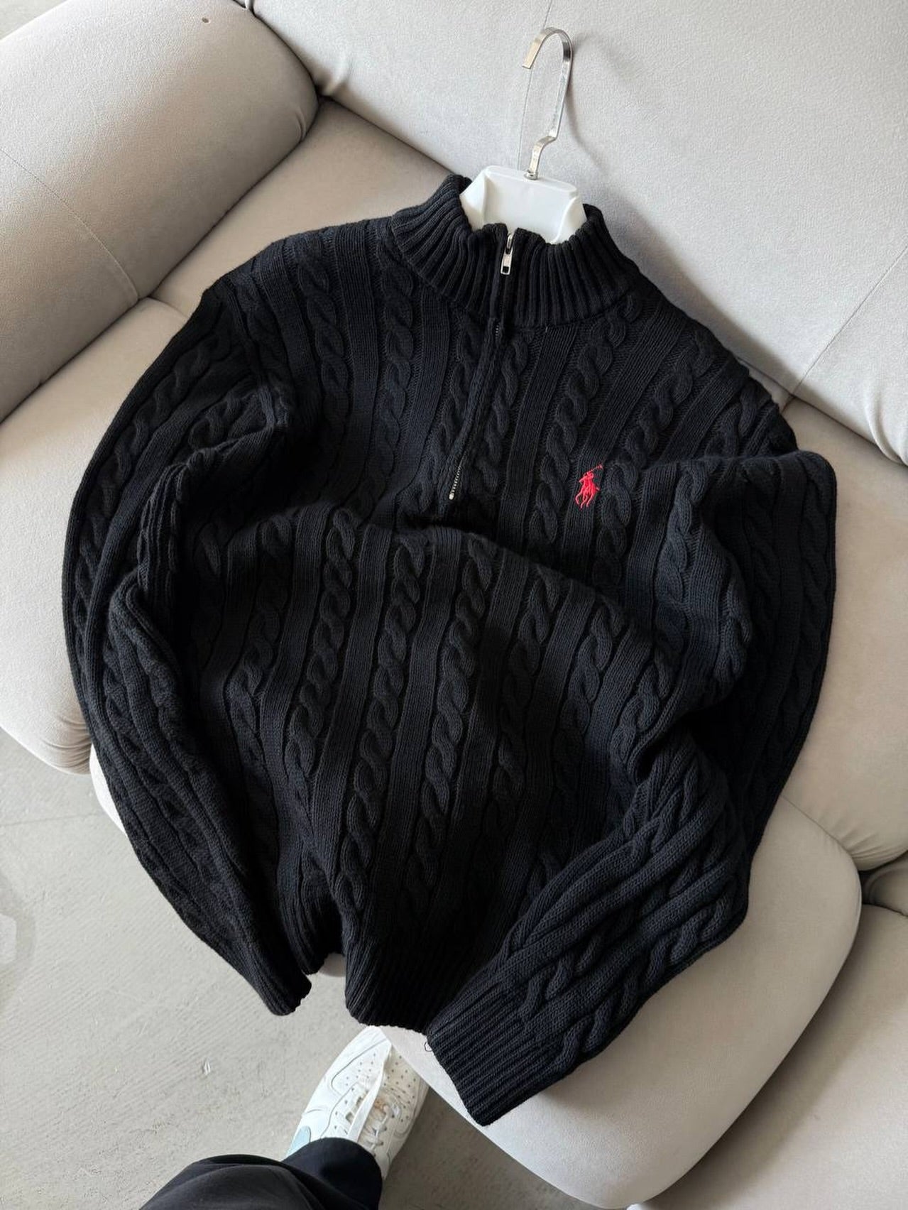 Premium Örgü Triko Kazak Half- Zip Fermuarlı | Klasik Dokulu