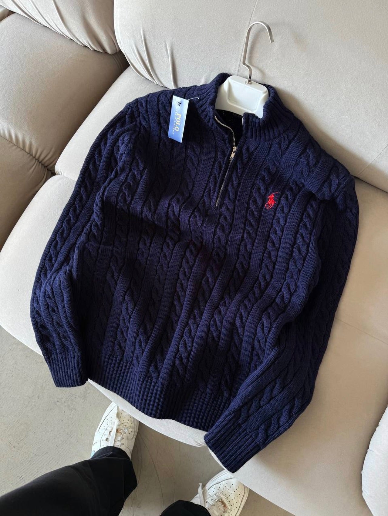 Premium Örgü Triko Kazak Half- Zip Fermuarlı | Klasik Dokulu