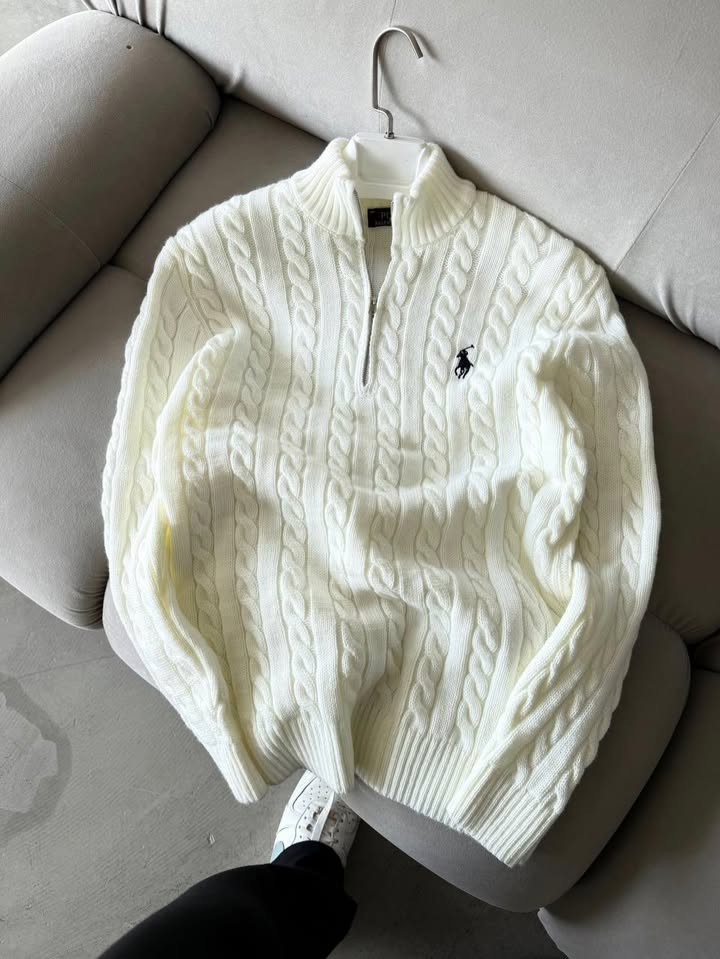 Premium Örgü Triko Kazak Half- Zip Fermuarlı | Klasik Dokulu