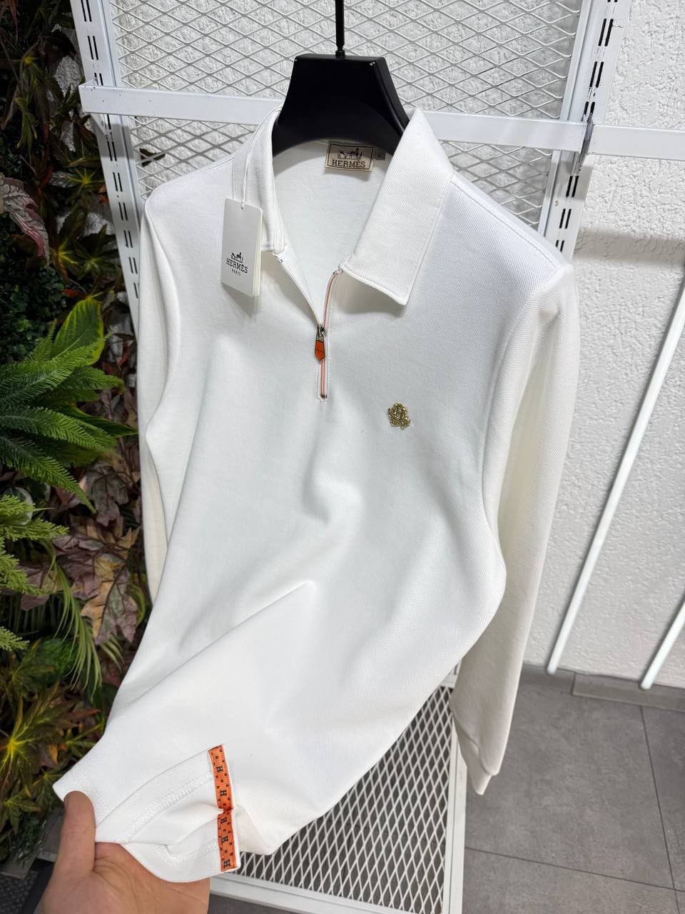 Hermes Half-Zip Polo Uzun Kollu (Beyaz)