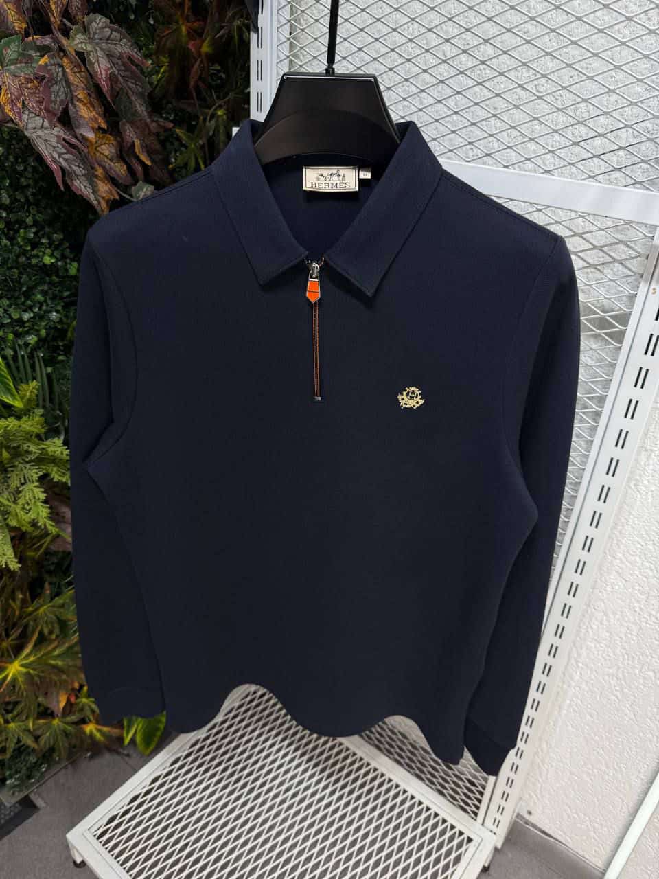 Hermes Half-Zip Polo Uzun Kollu (Lacivert)
