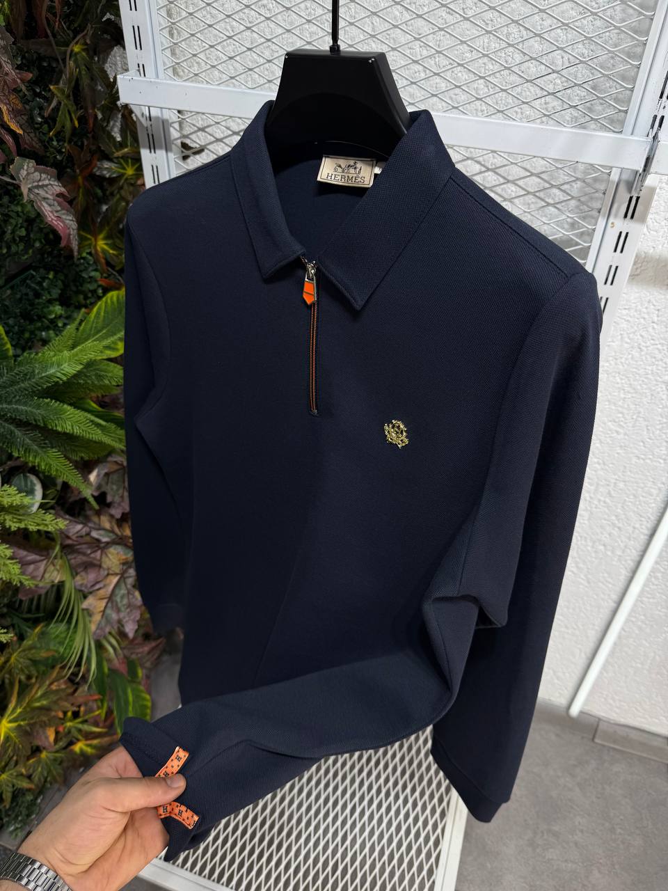 Hermes Half-Zip Polo Uzun Kollu (Lacivert)