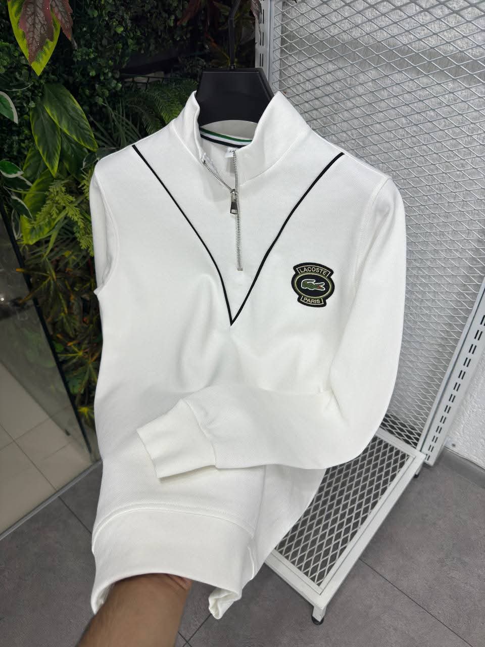 Lacoste Erkek Yarım Fermuarlı Beyaz Dik Yaka Sweatshirt