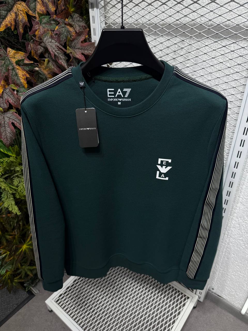 Emporio Armani Erkek Yeşil Şerit Detaylı Bisiklet Yaka Sweatshirt