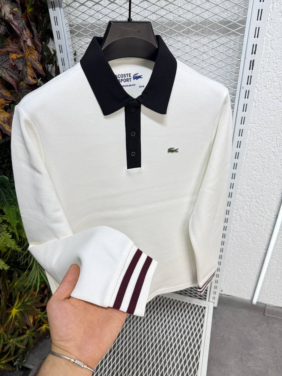 Lacoste Erkek Uzun Kollu Siyah Yakalı Beyaz Polo Sweatshirt