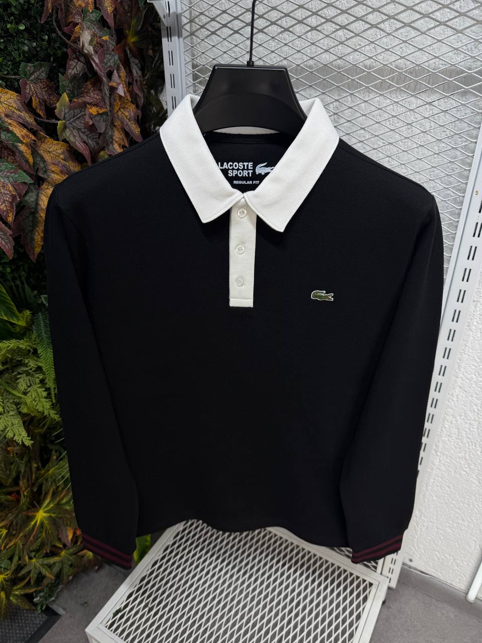 Lacoste Erkek Uzun Kollu Siyah Yakalı Beyaz Polo Sweatshirt