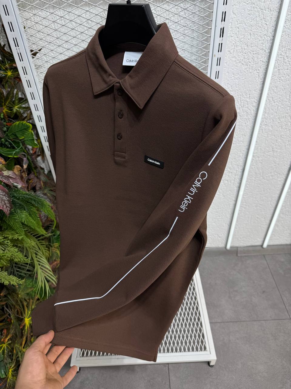 Calvin Klein Erkek Kahverengi Uzun Kollu Polo Sweatshirt