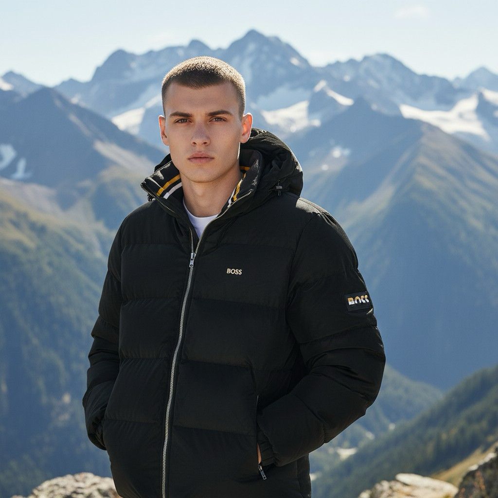 Siyah Mat Saten Kapüşonlu Şişme Mont – Luxury Edition