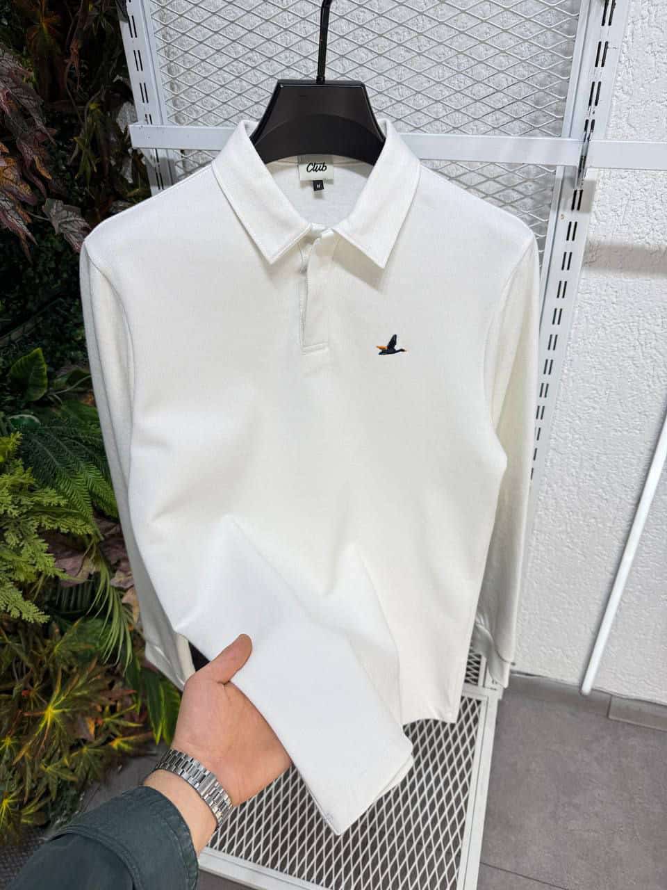 Clup Logo Uzun Kollu Polo (Beyaz)