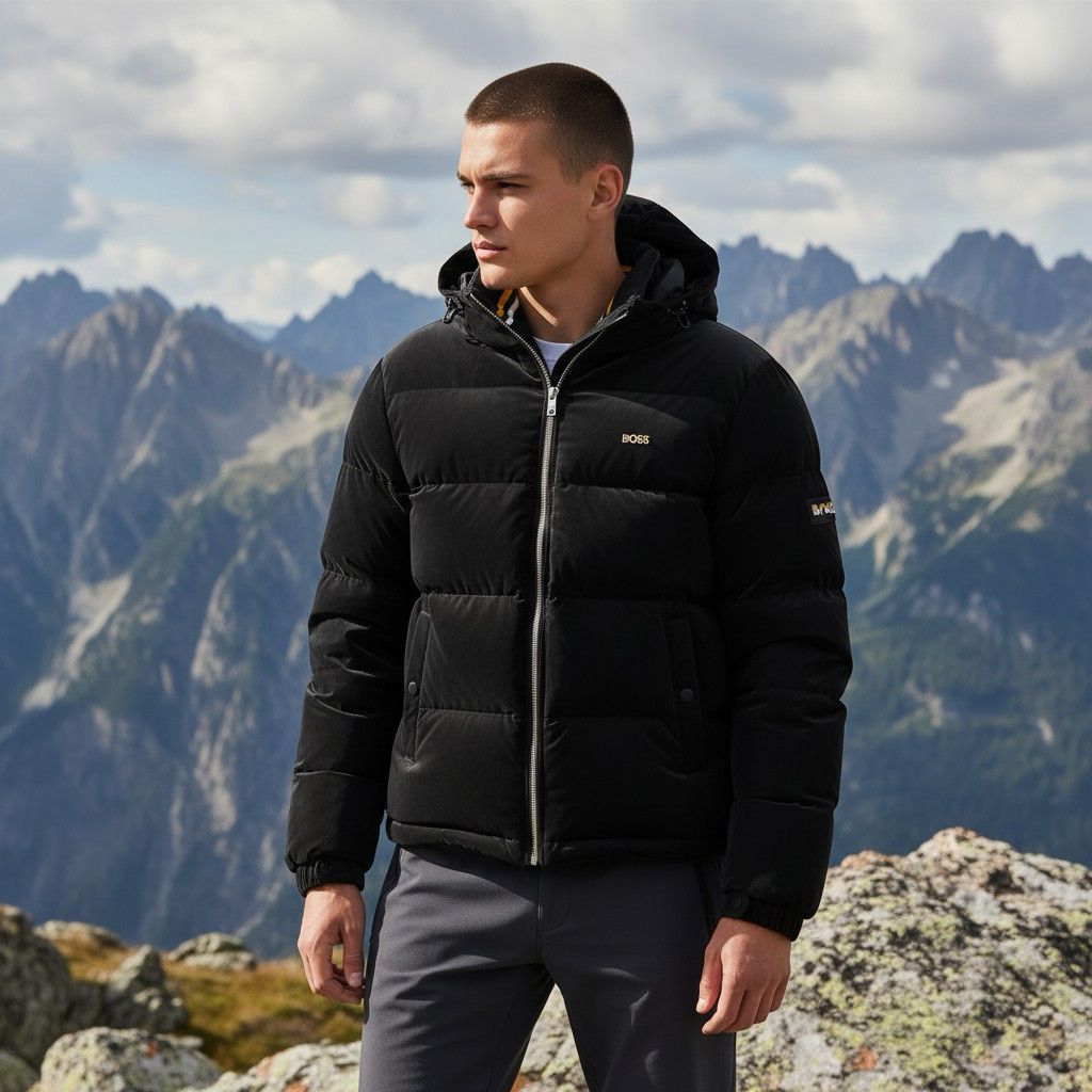 Siyah Mat Saten Kapüşonlu Şişme Mont – Luxury Edition