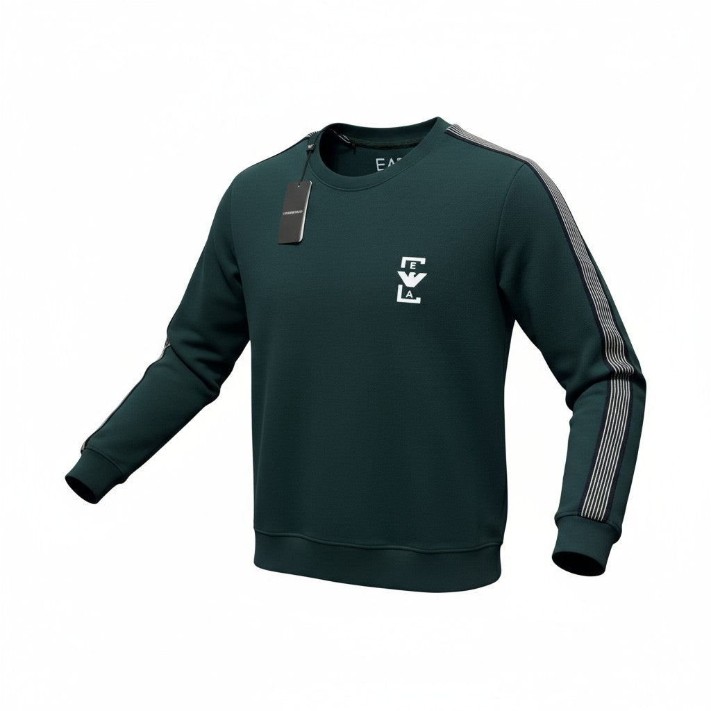 Emporio Armani Erkek Yeşil Şerit Detaylı Bisiklet Yaka Sweatshirt