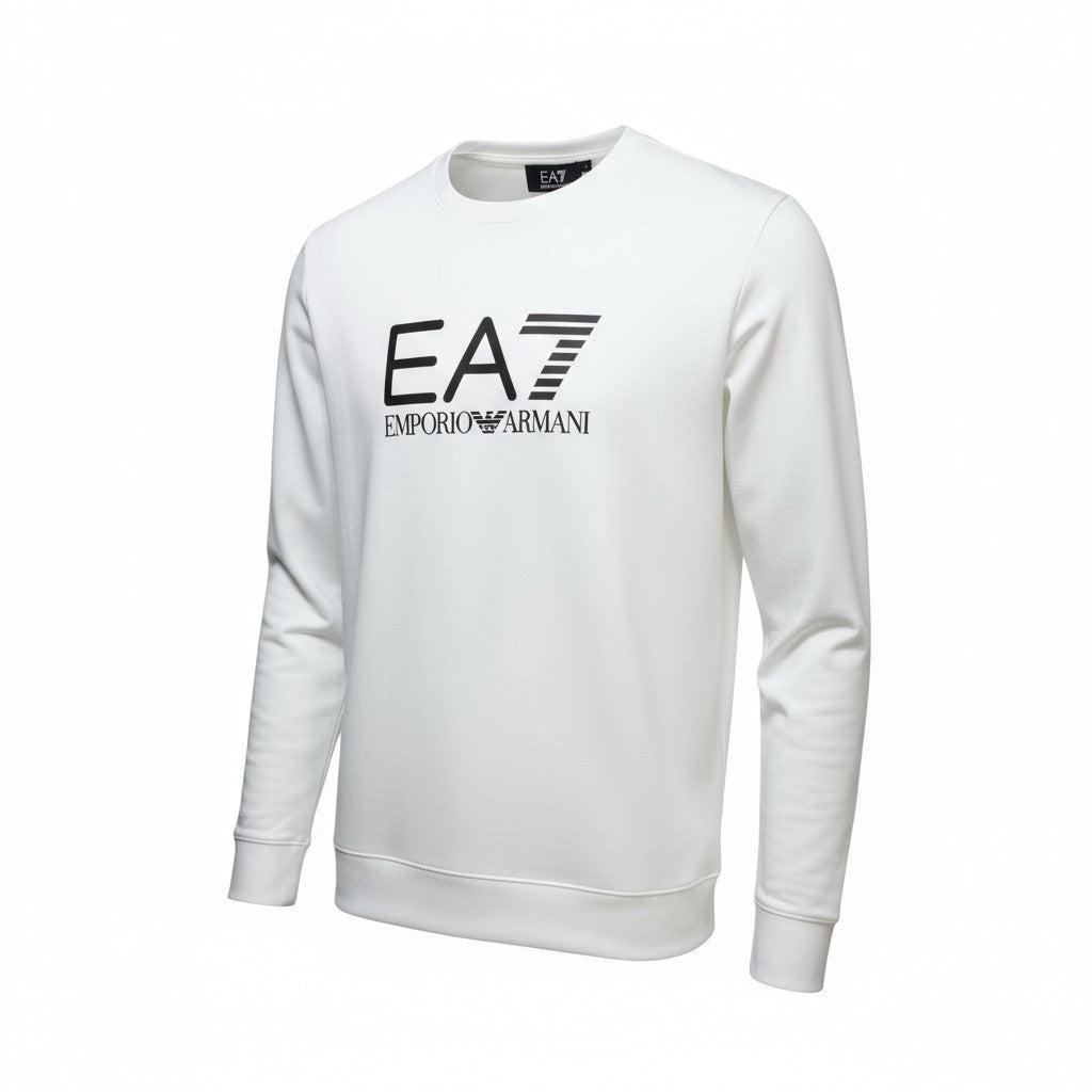 Emporio Armani EA7 Erkek Beyaz Bisiklet Yaka Logo Sweatshirt