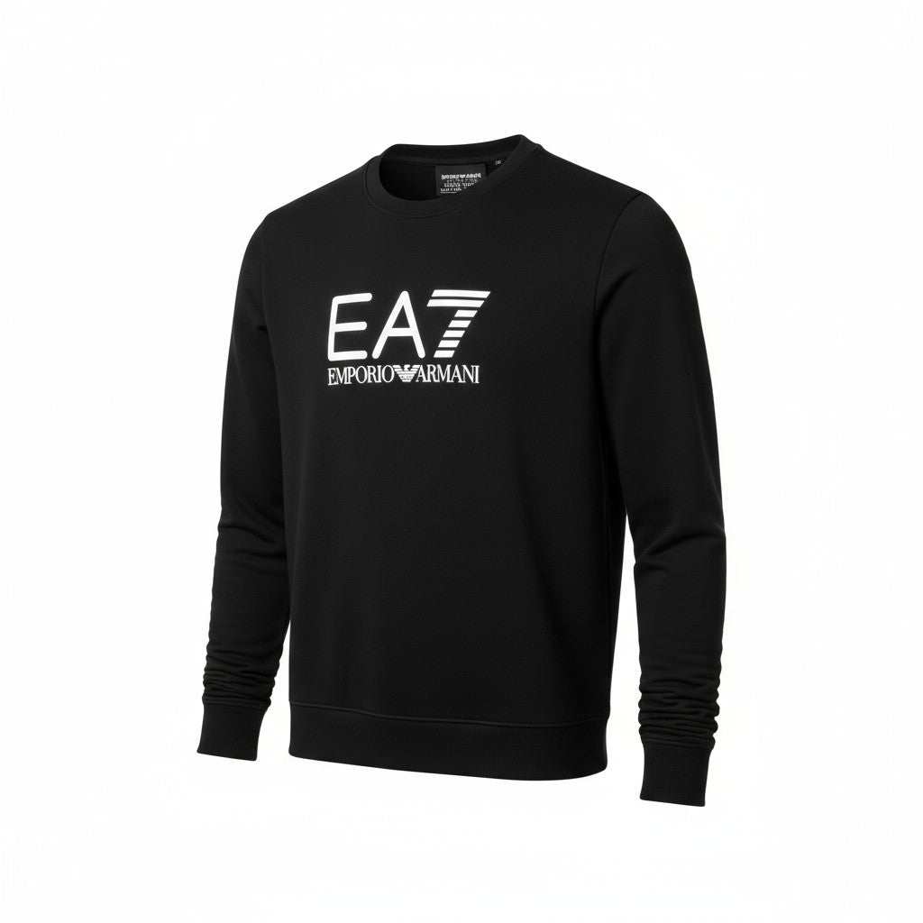 Emporio Armani EA7 Erkek Beyaz Bisiklet Yaka Logo Sweatshirt