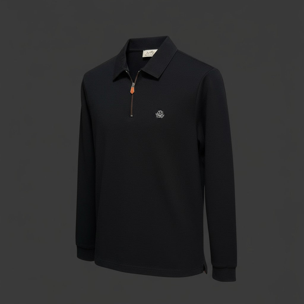 Hermes Half-Zip Polo Uzun Kollu (Siyah)