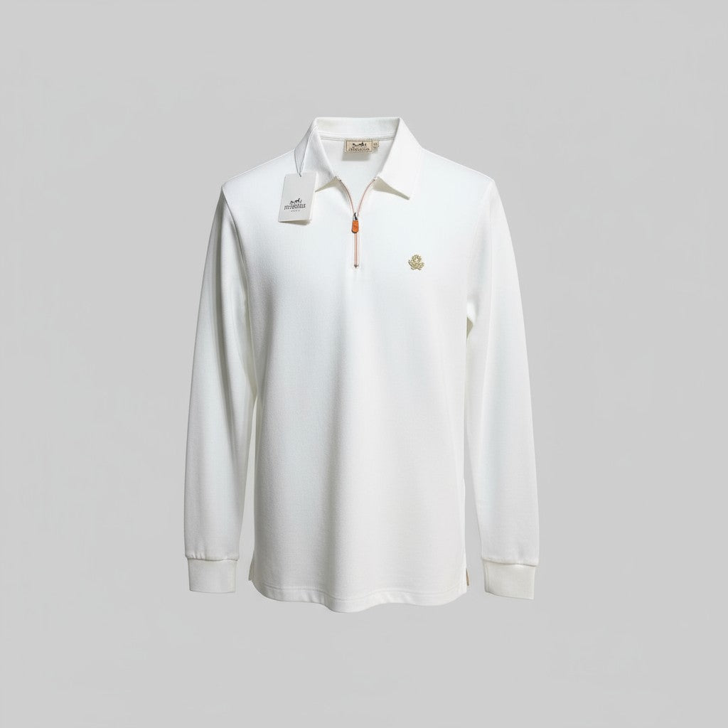Hermes Half-Zip Polo Uzun Kollu (Beyaz)