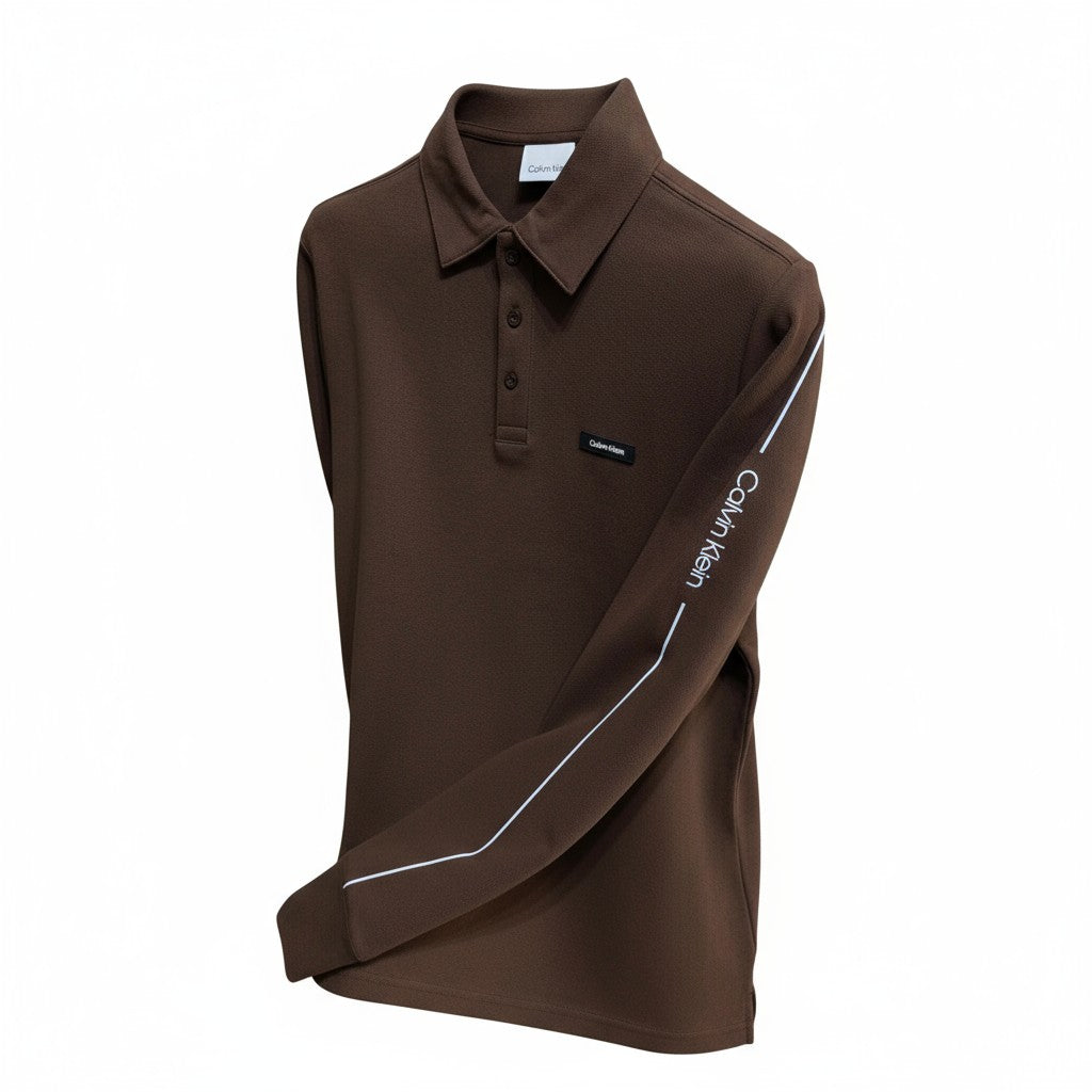Calvin Klein Erkek Kahverengi Uzun Kollu Polo Sweatshirt