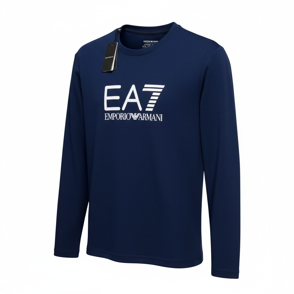 Emporio Armani EA7 Erkek Beyaz Bisiklet Yaka Logo Sweatshirt