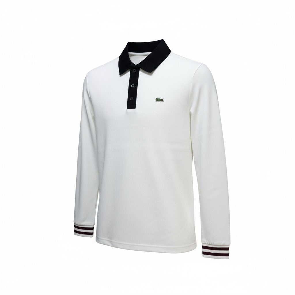 Lacoste Erkek Uzun Kollu Siyah Yakalı Beyaz Polo Sweatshirt