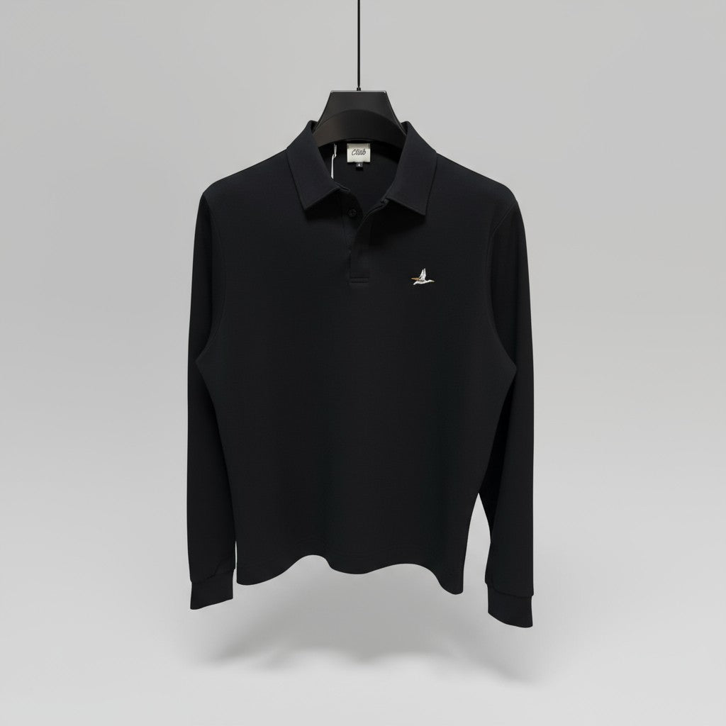 Clup Logo Uzun Kollu Polo (Siyah)