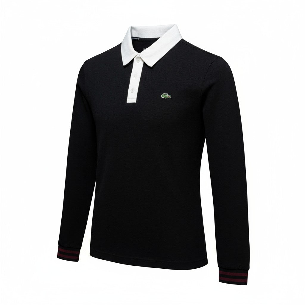 Lacoste Erkek Uzun Kollu Siyah Yakalı Beyaz Polo Sweatshirt