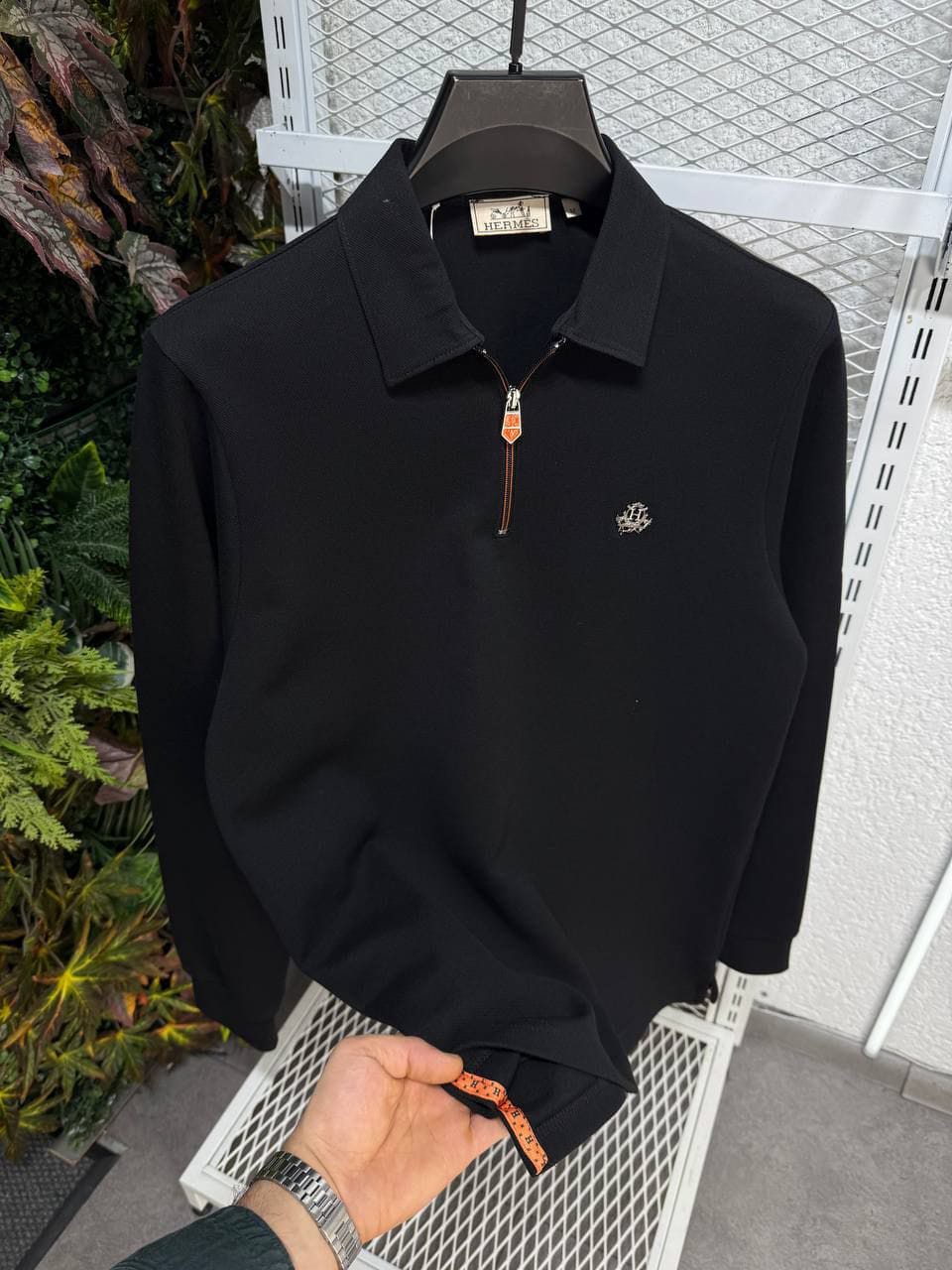 Hermes Half-Zip Polo Uzun Kollu (Siyah)