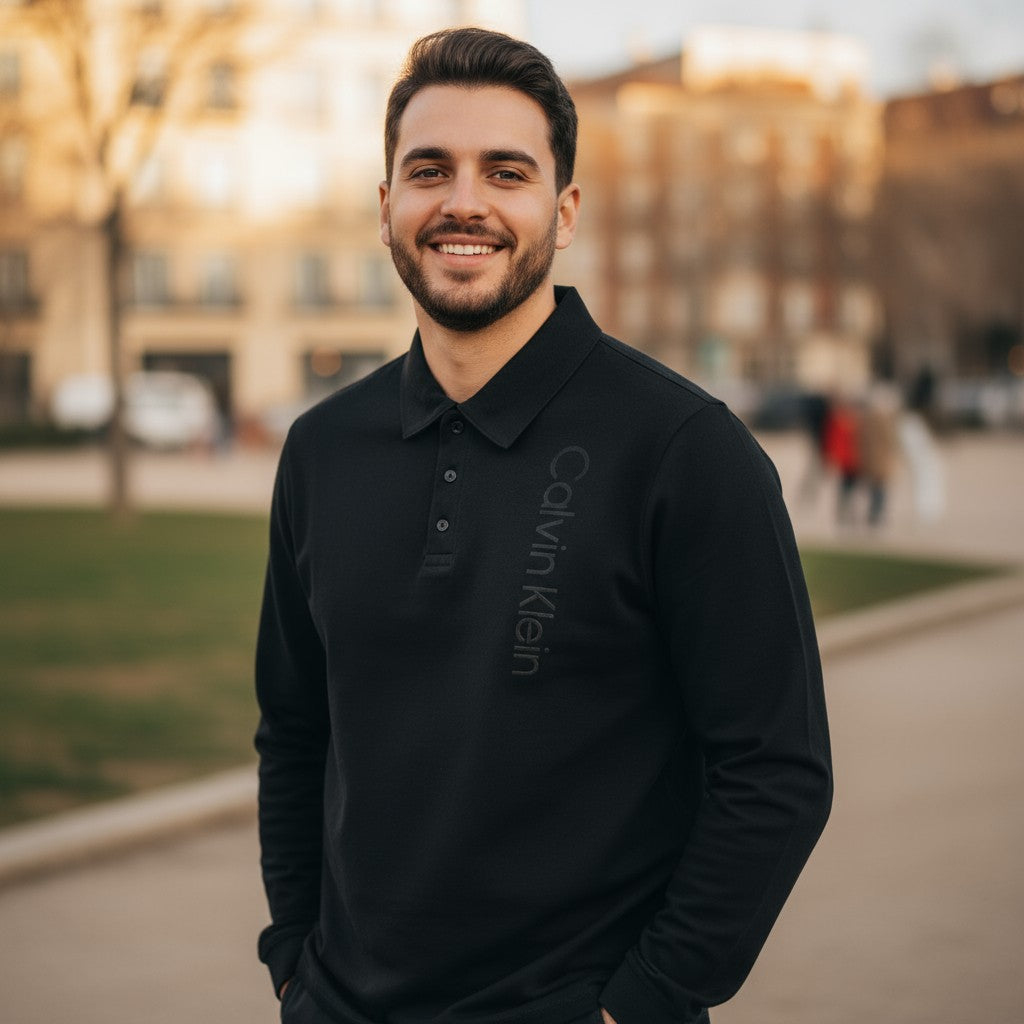 Calvin Klein CK Logo Uzun Kollu Polo (Siyah)