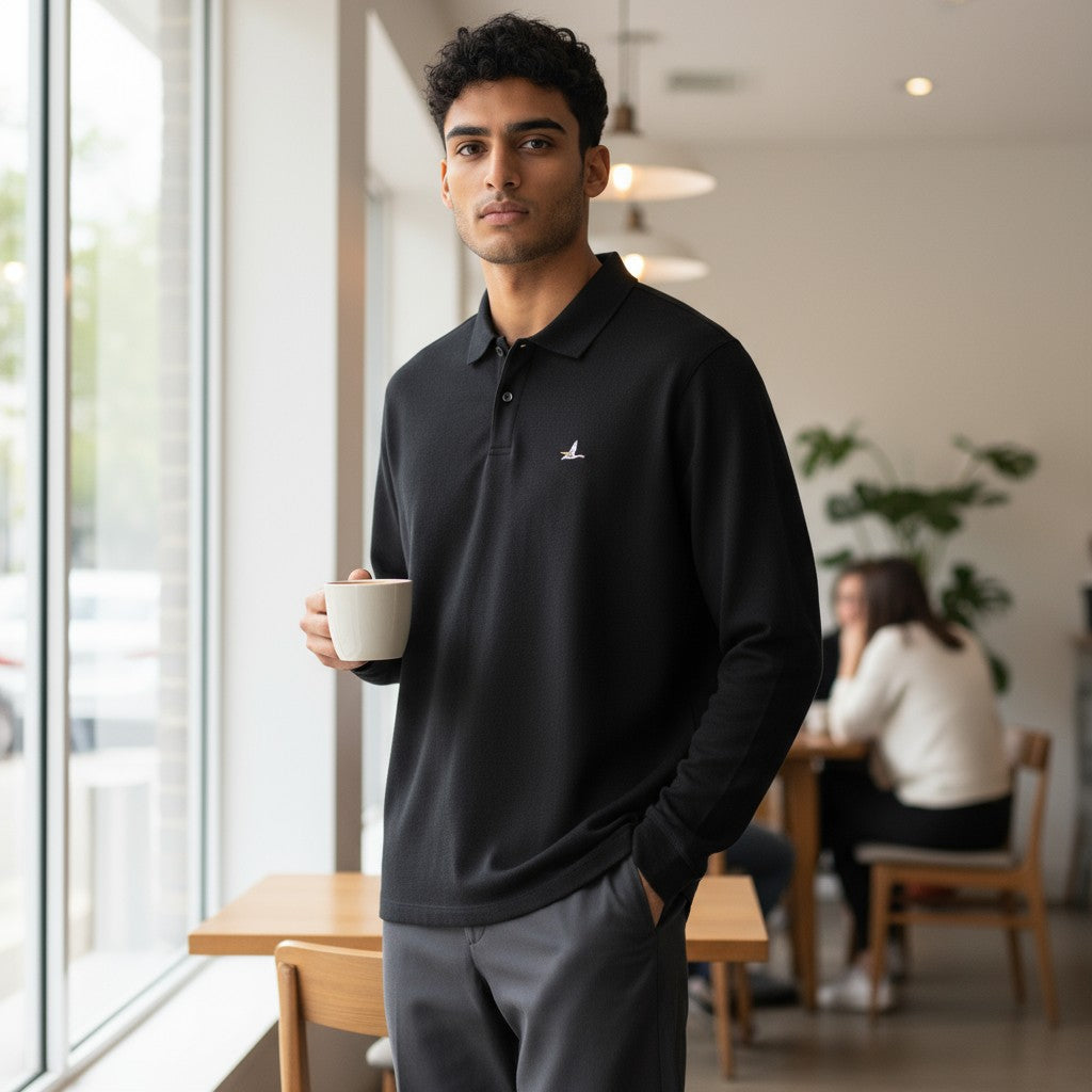 Clup Logo Uzun Kollu Polo (Siyah)