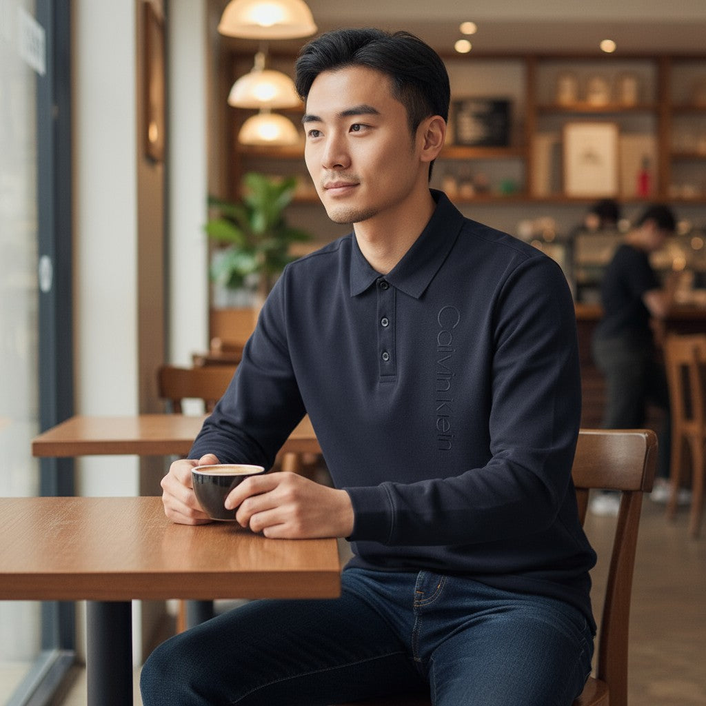 Calvin Klein Lacivert Uzun Kollu Polo Yaka Premium