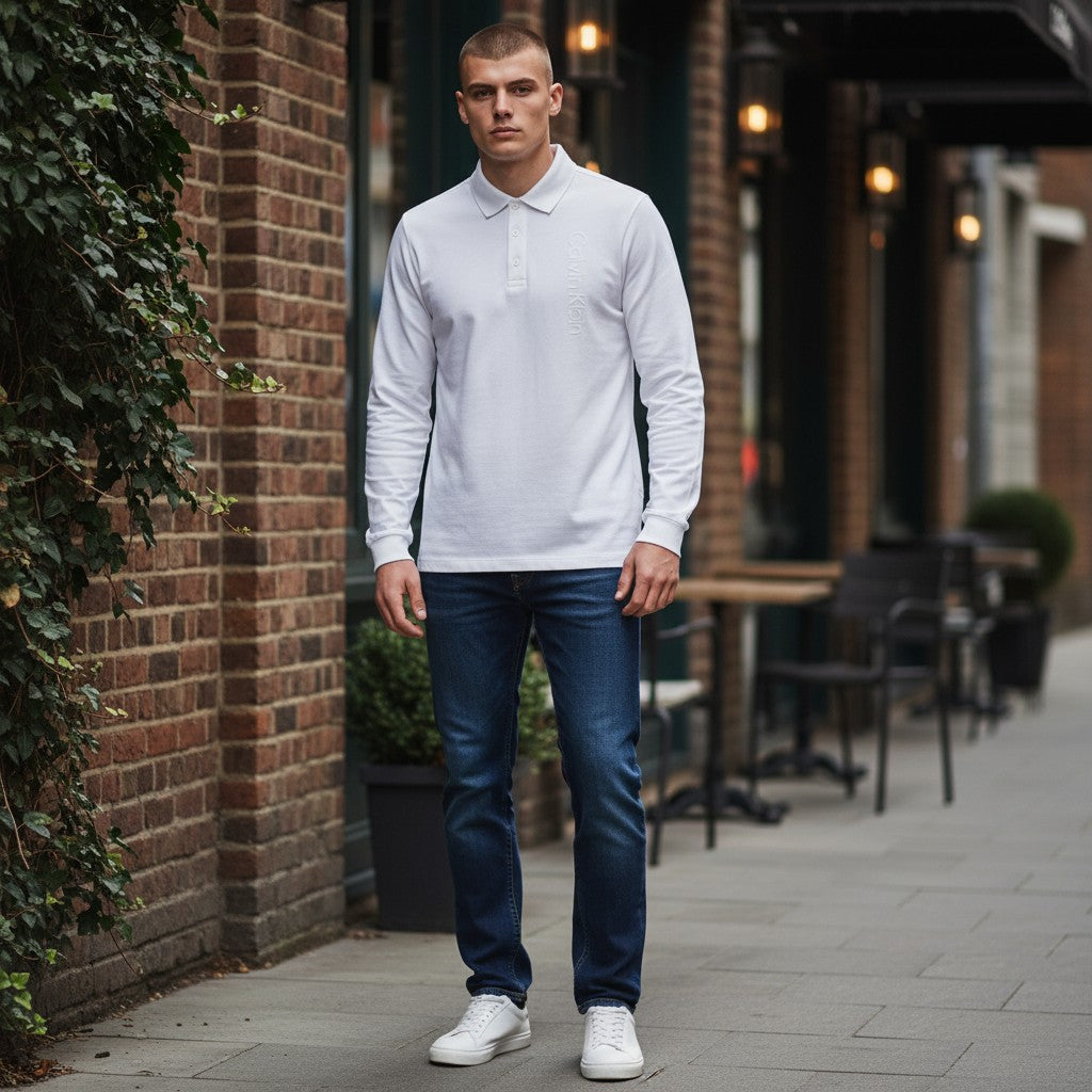 Calvin Klein CK Logo Uzun Kollu Polo (Beyaz)