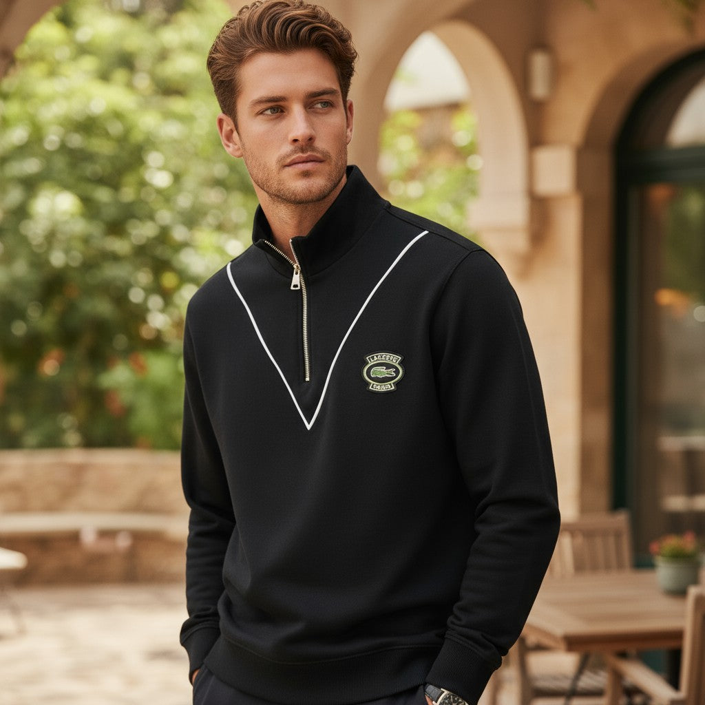 Lacoste Erkek Yarım Fermuarlı Beyaz Dik Yaka Sweatshirt