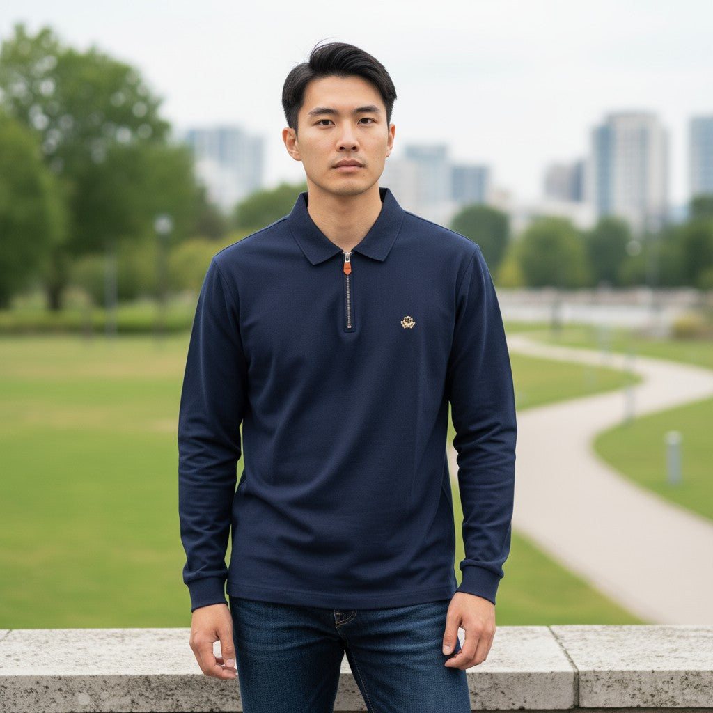 Hermes Half-Zip Polo Uzun Kollu (Lacivert)