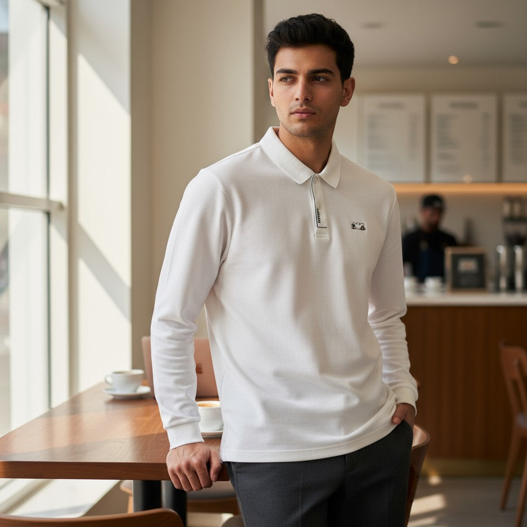 Emporio Armani Uzun Kollu Polo Yaka Sweatshirt (Beyaz)