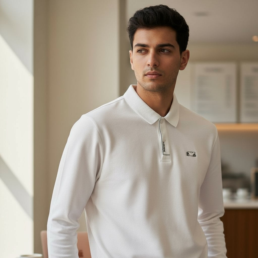 Emporio Armani Uzun Kollu Polo Yaka Sweatshirt (Beyaz)