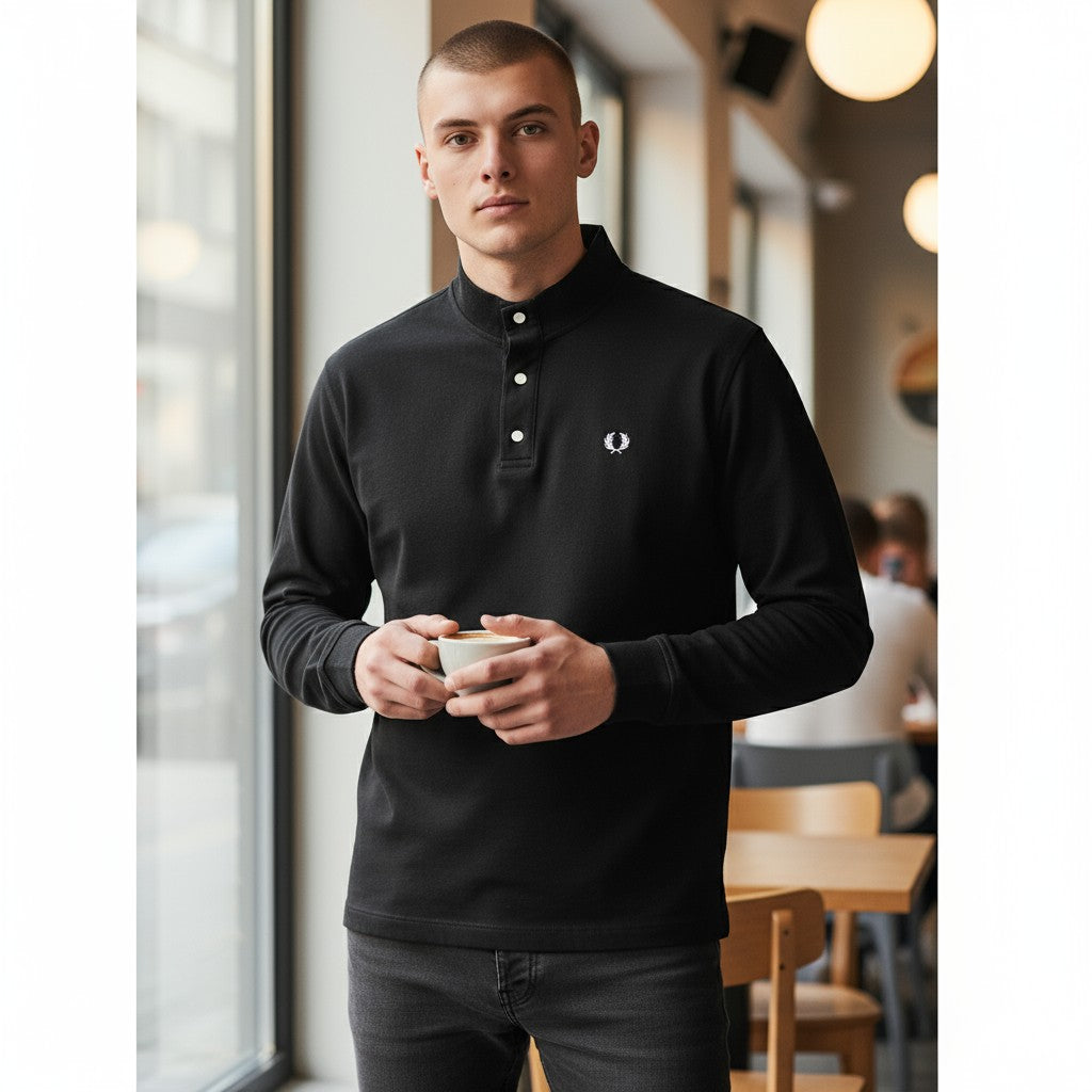 Fred Perry Laurel Logo Uzun Kollu Polo (Beyaz),(Siyah)