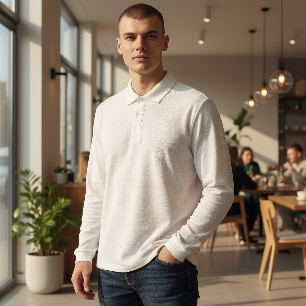 Calvin Klein CK Logo Uzun Kollu Polo (Beyaz)
