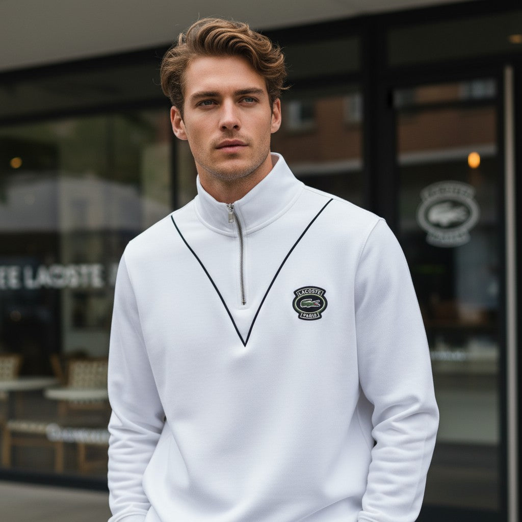 Lacoste Erkek Yarım Fermuarlı Beyaz Dik Yaka Sweatshirt
