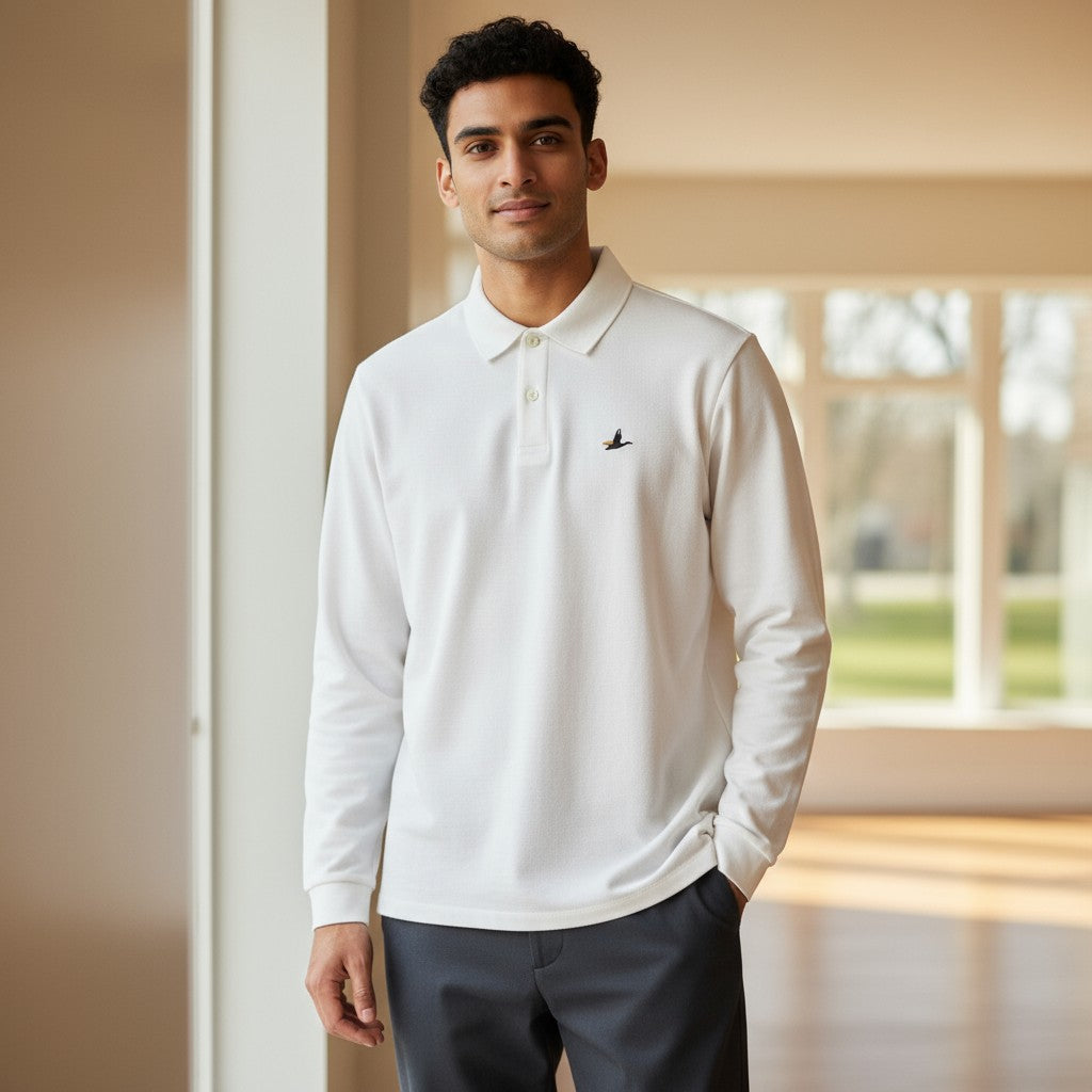 Clup Logo Uzun Kollu Polo (Beyaz)