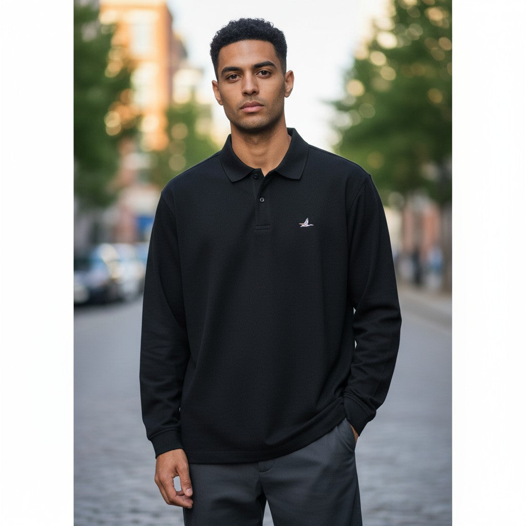 Clup Logo Uzun Kollu Polo (Siyah)
