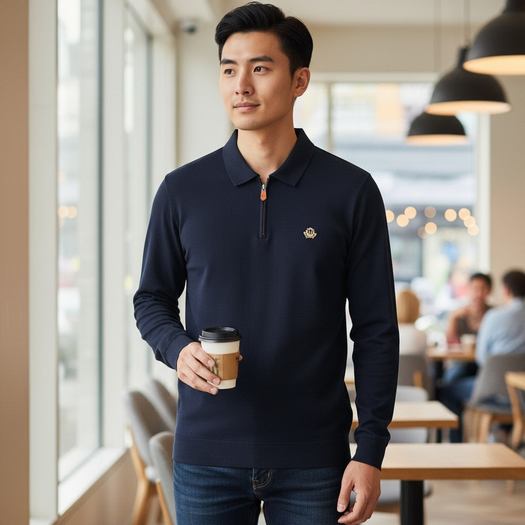 Hermes Half-Zip Polo Uzun Kollu (Lacivert)