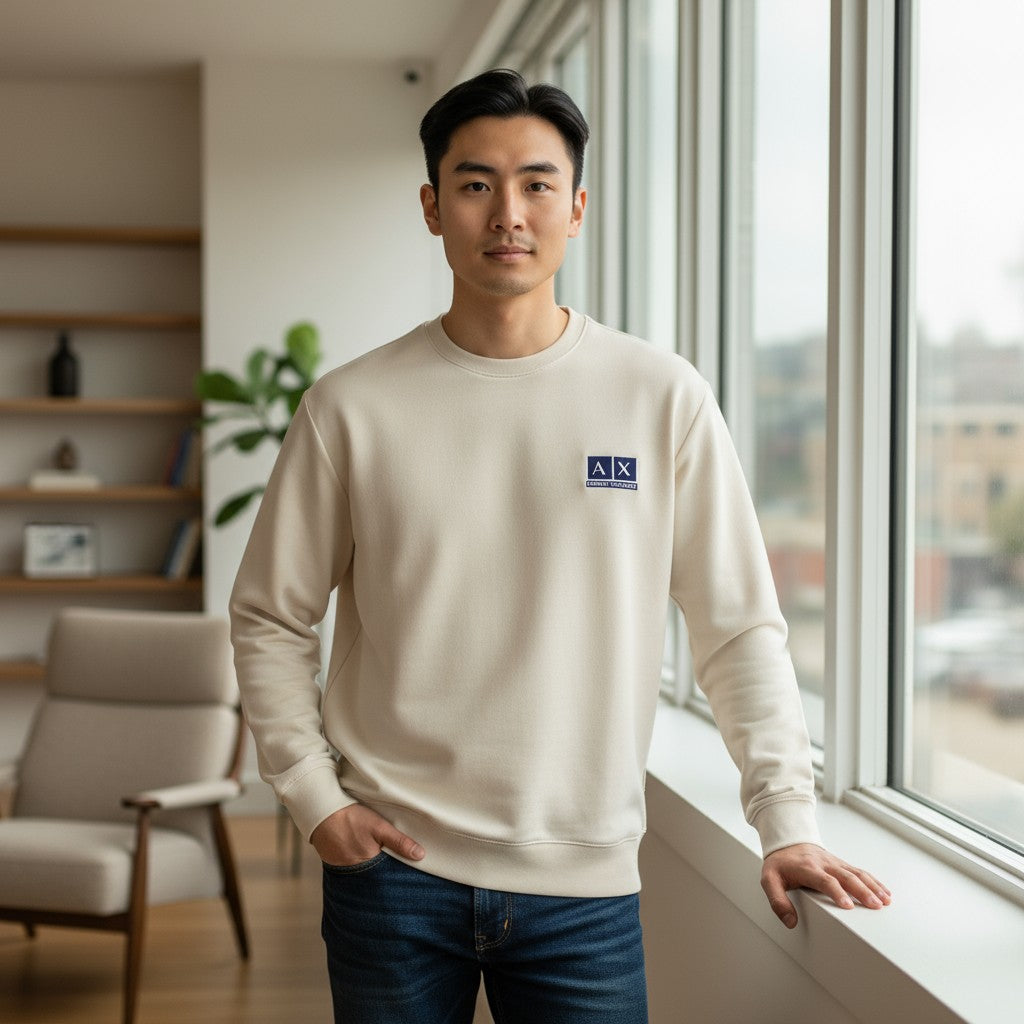 Armani Exchange Erkek Bej Bisiklet Yaka Sweatshirt